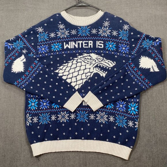 Game Of Thrones Stark "Winter Is Coming" Ugly Christmas Sweater Crewneck Large - Picture 1 of 11